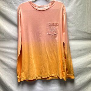 Vineyard Vines Mens Dip Dye Vintage Whale L/S Pocket Peach T-Shirt Size Large